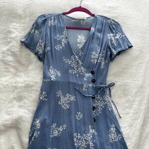 Nordstrom "All in Favor" light blue wrap mini dress